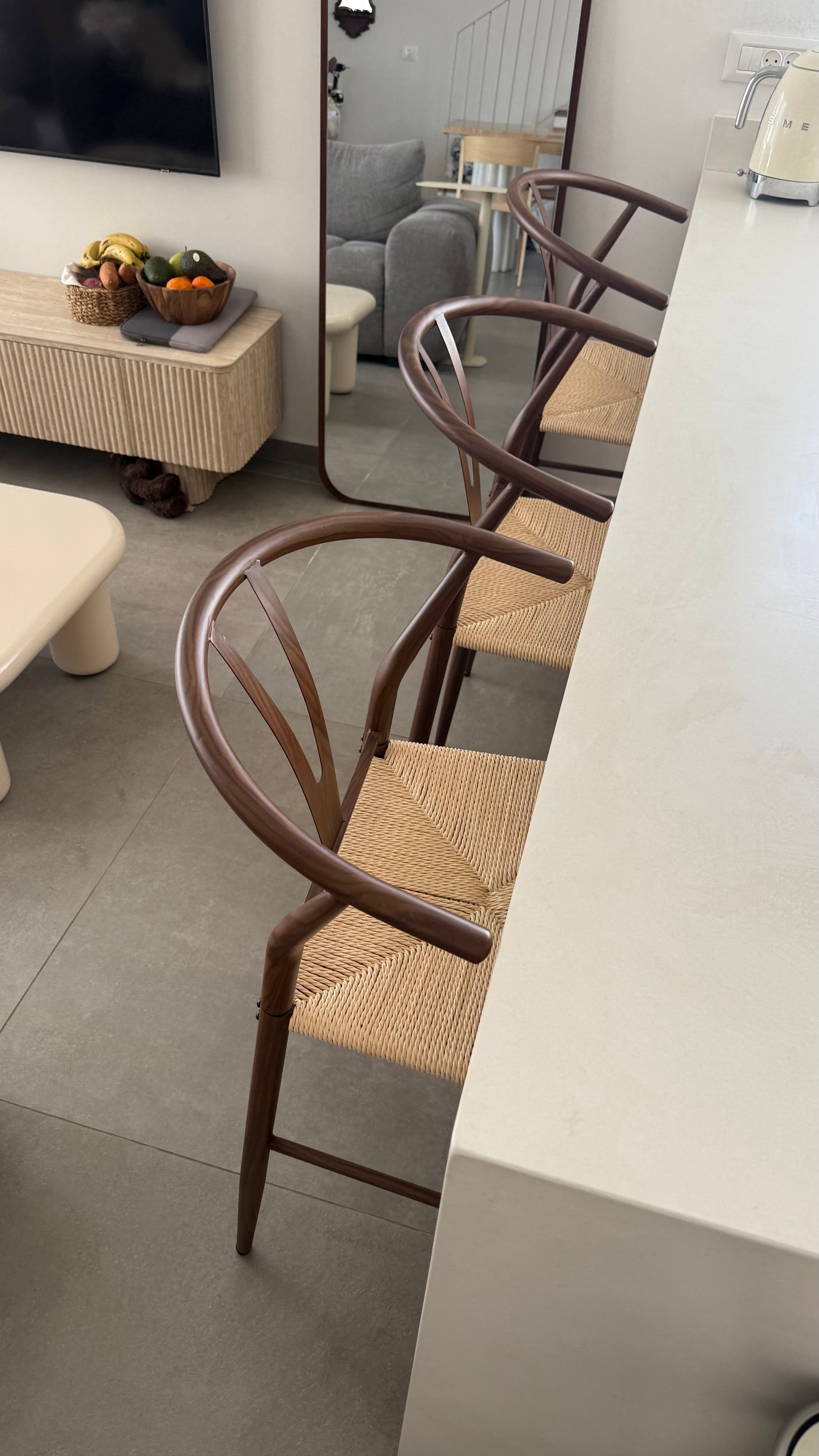 Set of 3 Cleo Walnut bar chair -  תצוגה איסוף עצמי בלבד